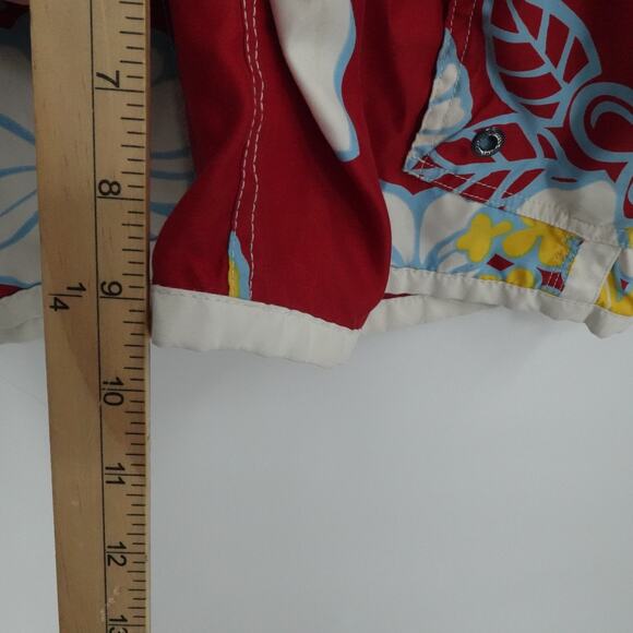 VTG Abercrombie Fitch Shorts Mens 36 Red Floral Hawaiian Swim Trunks Boardshorts - Picture 7 of 13